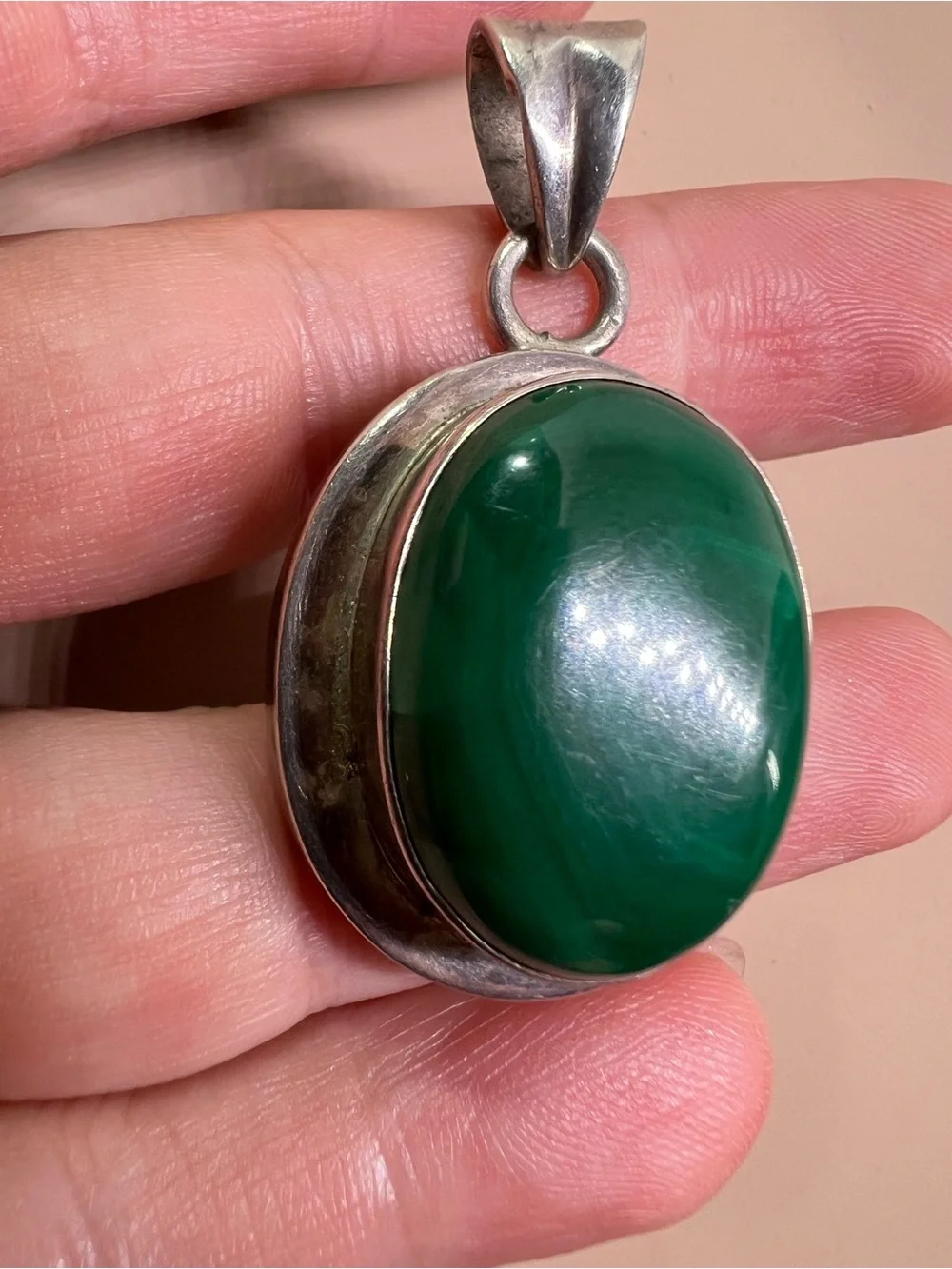 Green Oval Stone Sterling Pendant